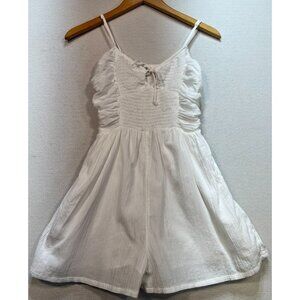 Aerie Women's Neutral Tie Smocked Romper Shorts Tank Size XS White Sleeveless